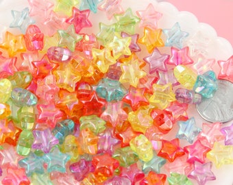 Star Beads - 12mm Small AB Stars Iridescent Pastel Resin or Acrylic Beads, mixed color, small size beads - 150 pcs set