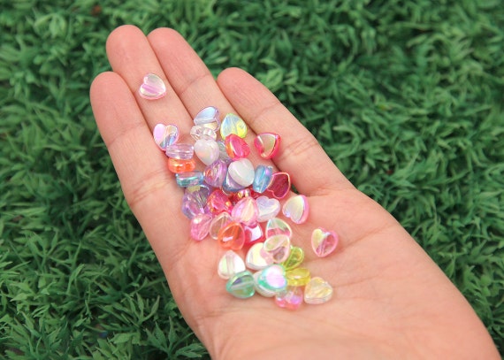 Heart Beads 8mm Tiny AB Iridescent Pastel Hearts Resin or Acrylic