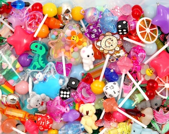 Acrylic Charms Grab Bag - Small Bag - Cute Mixed Lot of Plastic Charms - great for kandi, ispy, sensory crafts, jewelry making - 30-40 pcs
