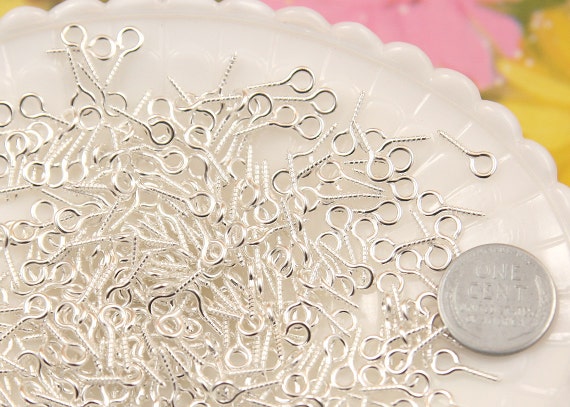 11mm Big Silver Color Screw Eyes - 100 pcs set - For making items into Charms