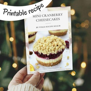 This is a representation of the recipe print out. It is a PDF file of dessert recipe for Mini Cranberry Cheesecakes and is printable in any paper format. You can print it for your next Thanksgiving, Halloween, Christmas or other occasion.