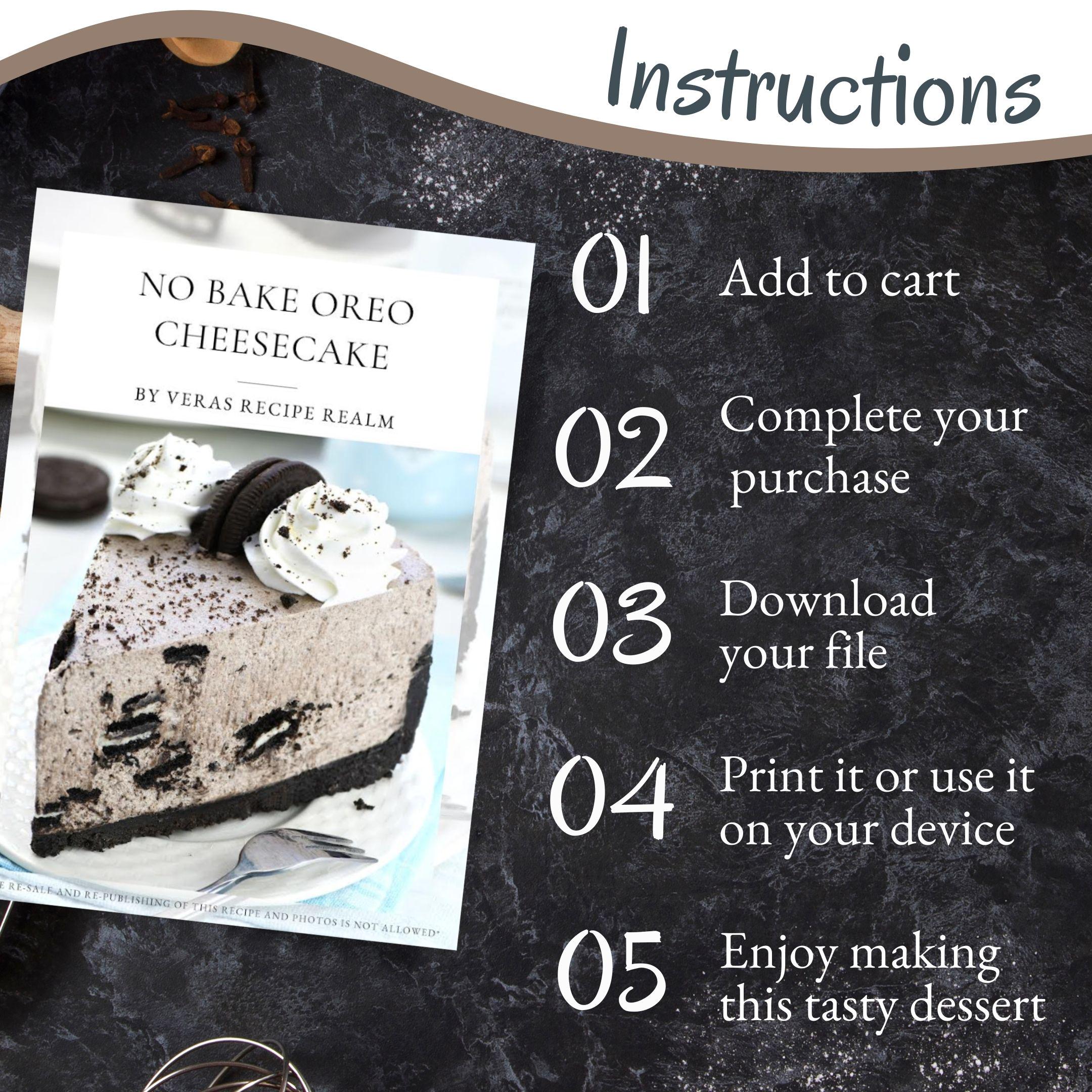 No bake Oreo Cheesecake Recipe Easy Homemade Dessert PDF Etsy