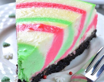 Weihnachts-Käsekuchen-Rezept: Gestreiftes Feiertags-Dessert (PDF zum Ausdrucken)