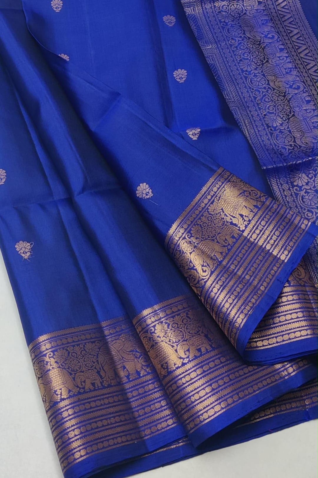 sari様ネイビー0 Pure Kanchipuram Silk Handwoven Saree, Bridal Korvai Zari Weaving