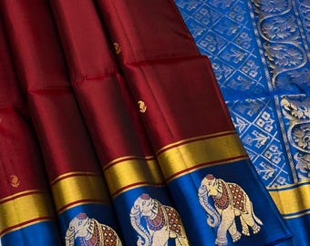 Pure Kanjeevaram Silk Saree, Wedding Wear, Tissue Jaari Border, Silk Mark Certified