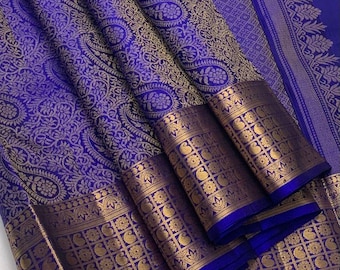 Pure Kanchipuram Silk Saree, Handwoven Zari, Wedding South Indian Traditional Design