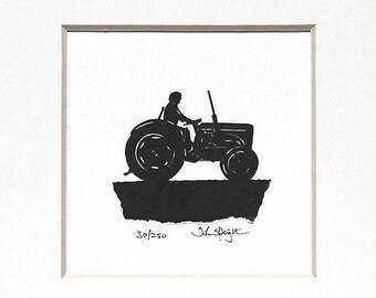 Vintage Tractor Original Signed Hand Cut Silhouette Papercut Art by John Speight - Gift for him