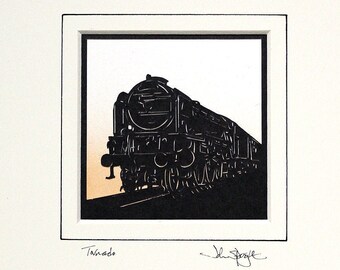 Tornado Train Original Signed Hand Cut Silhouette Papercut Art by John Speight - Gift for Him