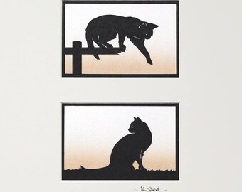 Cats Original Signed Hand Cut Silhouette Papercut Art by John Speight - Gift for Him and Her