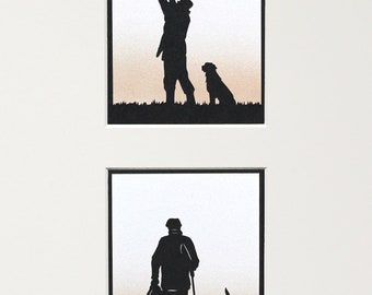 Shooting Pair Original Signed Hand Cut Silhouette Papercut Art by John Speight - Gift for Him