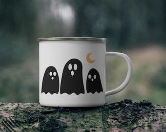 3 Ghost Enamel Mug – Spooky Halloween Coffee Cup for Ghost Lovers