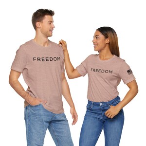 Freedom T-Shirt - Minimalist Patriotic Graphic Tee with American Flag Sleeve - USA Shirt for Men & Women image 4
