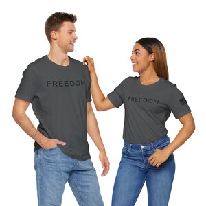 Freedom T-Shirt - Minimalist Patriotic Graphic Tee with American Flag Sleeve - USA Shirt for Men & Women image 10