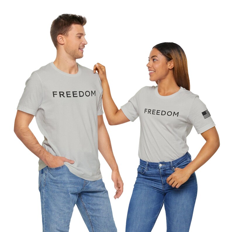 Freedom T-Shirt - Minimalist Patriotic Graphic Tee with American Flag Sleeve - USA Shirt for Men & Women image 5