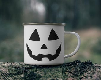 Caneca de esmalte Jack-o-Lantern – Caneca de café de Halloween para decoração de outono ou acampamento