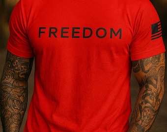 Freedom T-Shirt - Minimalist Patriotic Graphic Tee with American Flag Sleeve - USA Shirt for Men & Women - Bella+Canvas