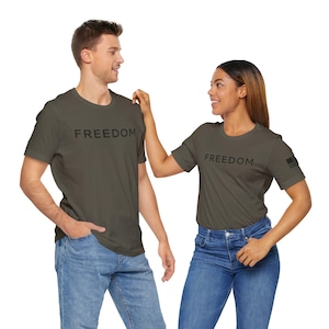 Freedom T-Shirt - Minimalist Patriotic Graphic Tee with American Flag Sleeve - USA Shirt for Men & Women image 6