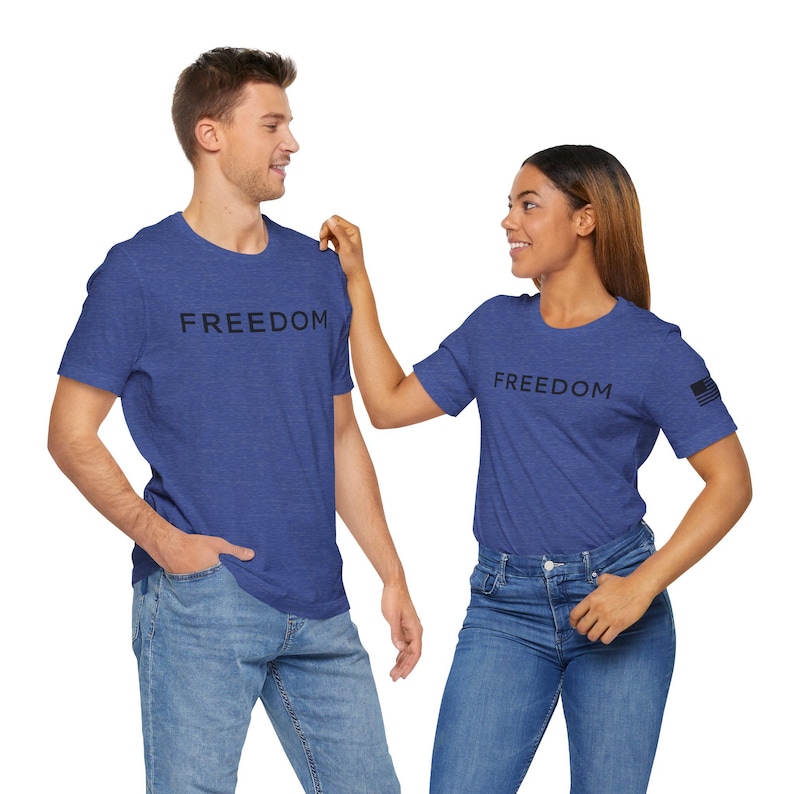 Freedom T-Shirt - Minimalist Patriotic Graphic Tee with American Flag Sleeve - USA Shirt for Men & Women image 8