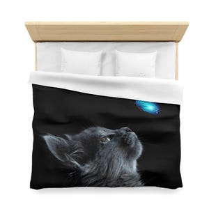 Cute Cat And Butterfly Duvet Cover, Cute Cat Duvet Covers, Cat  Microfabric Duvet Covers, Microfiber Duvet Cover
