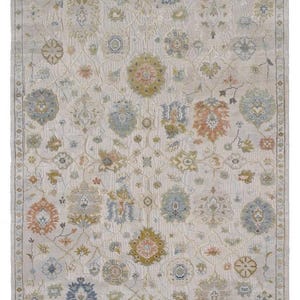 Turkish Oushak Rug – Hand Knotted Vintage Wool Carpet, Soft Pink Area Rug, Antique Style Decor, Large Boho Farmhouse Living Room Rug