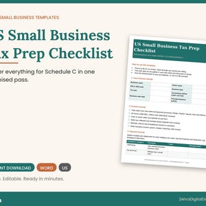 Checkliste zur Steuervorbereitung für US-Kleinunternehmen (Word-Vorlage), Steuerplaner für Einzelunternehmer und LLCs (Anlage C), Sofort-Download