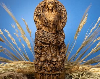 Mara Morana Slawische Göttin Statue, Handgeschnitztes Eichenholz Idol, Wintertod Figur, Heidnischer Altar