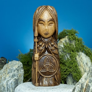 Freya Norse Goddess Statue, Hand-Carved Oak Wooden Figurine, Viking Mythology Idol, Pagan Altar Decor