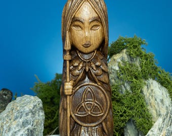 Freya Norse Goddess Statue, Hand-Carved Oak Wooden Figurine, Viking Mythology Idol, Pagan Altar Decor