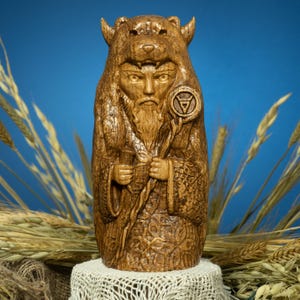 Veles Slavic God Statue, Volos Pagan Idol of Magic and Underworld, Wooden Weles Figurine, Hand Carved Slavic Mythology Altar Sculpture Decor