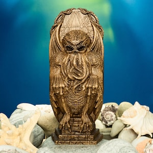 Ídolo de madera de Cthulhu, estatua de los mitos de Lovecraft, escultura de terror sobrenatural, decoración de altar gótico tallada a mano, arte ocultista oscuro, regalo de terror único
