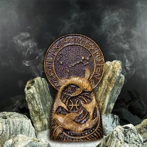 Pisces Zodiac Statue – Wooden Pisces Sculpture, Astrology Birthday Gift, Horoscope Home Decor, Water Sign Totem, Zodiac Fish Symbol