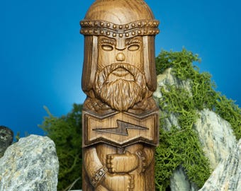 Thor Norse God Statue, Hand-Carved Figurine, Thunder Protection Idol, Viking Pagan Altar, Asatru Mythology