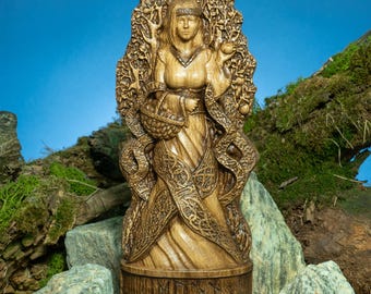 Idunn-Statue, nordische Göttin, Altardekoration, goldene Äpfel, Skulptur, Jugend, Asatru-Ritualbild
