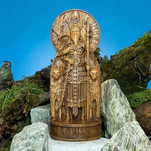 Odin Norse God Statue, Hand-Carved Figurine, Wisdom War Idol, Viking Mythology, Pagan Altar Decor