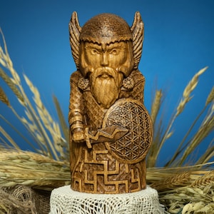 Perun Slavic God Statue, Wooden Pagan Idol of Thunder and War, Hand Carved Figurine, Slavic Mythology Sculpture, Spiritual Altar Decor