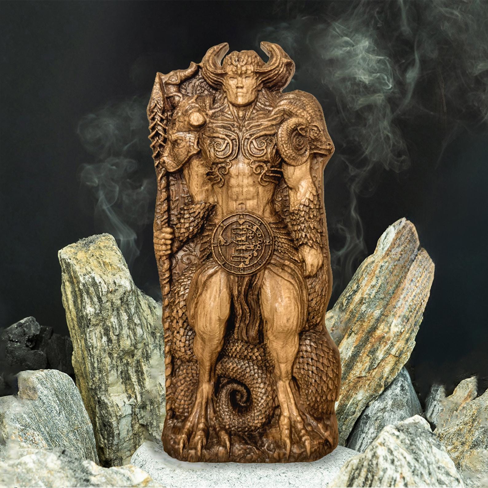 Hand-carved Oak Asmodeus Statue, Goetia Demon Altar Decor - Etsy