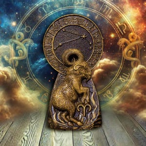 Aries Zodiac Statue, Hand-Carved  Figurine, Fire Sign Sculpture, Horoscope Astrology Decor, Zodiac Ram Symbol