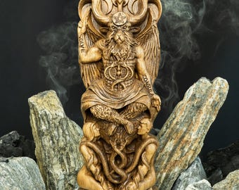 Baphomet Demon Statue, Hand-Carved Figurine, Gothic Pagan Altar Sculpture, Witchcraft Mythology Decor, Occult Sculpture