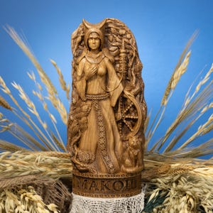 Mokosh Makosh Slavic Goddess Statue, Mokosha Mokoš Wooden Idol of Fate and Fertility, Pagan Figurine, Ancient Slavic Mythology Sculpture