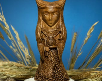 Makosh Mokosh Slawische Göttin Statue, Handgeschnitzte Holzfigur, Fate Earth Idol, Heidnische Mythologie Skulptur