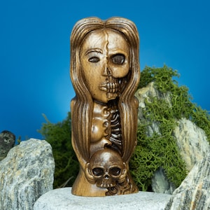 Hel Norse Goddess Statue, Wooden Viking Figurine of Death and Underworld, Pagan Altar Decor, Asatru Mythology Sculpture, Occult Gift