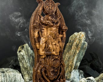 バエルの悪魔像、手彫りの置物、ゴエティアの闇の王の偶像、異教の