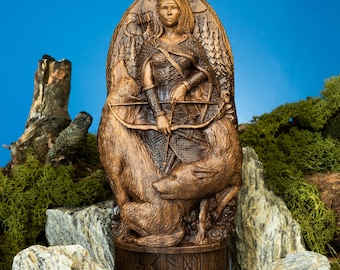 Skadi Norse Goddess Statue, Hand-Carved Figurine, Winter Hunting Idol, Asatru Sculpture, Pagan Altar Decor