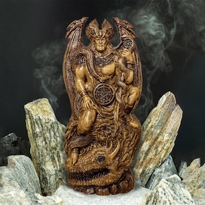 Astaroth Demon Statue – Occult Wooden Figurine, Hand-Carved Altar Idol, Demonic Sculpture of Goetia Spirit, Ritual Decor, Halloween Gift