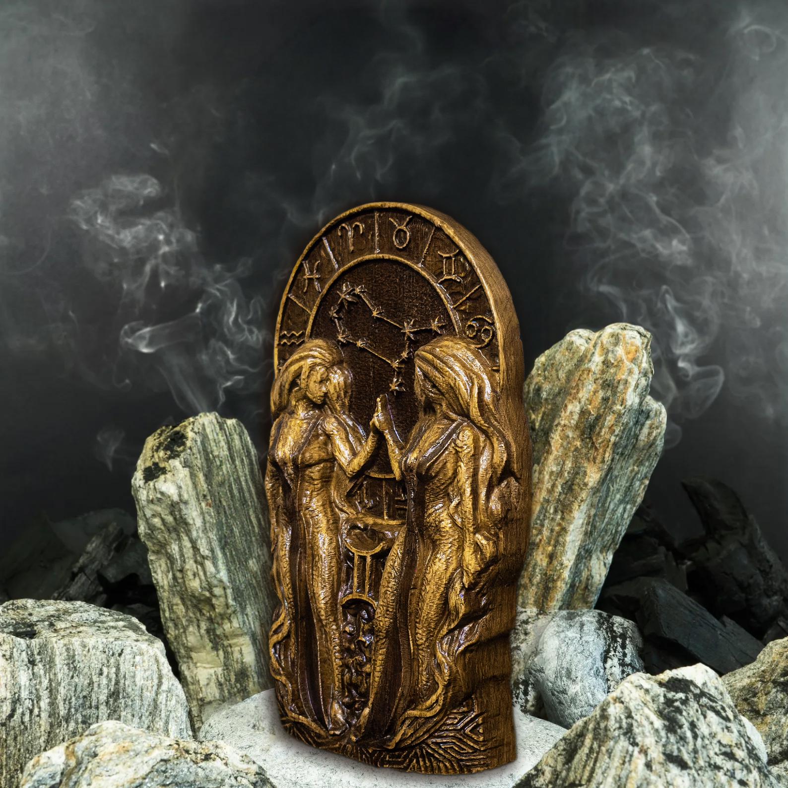 Gemini Zodiac Statue, Hand-carved Figurine, Air Sign Sculpture