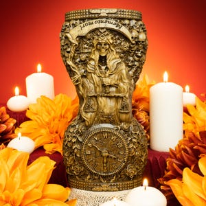 Santa Muerte Statue, handgeschnitzte Figur, mexikanischer Volksheiliger, Altardekor, Tag der Toten Skulptur