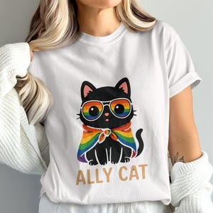 Pride Ally Cat Shirt, Retro Rainbow Colors Cat Ally Shirt, Cat Pride Shirt, Funny Pride Shirt, LGBTQ Shirt, LGBT Gifts, Love Is Love T-Shirt