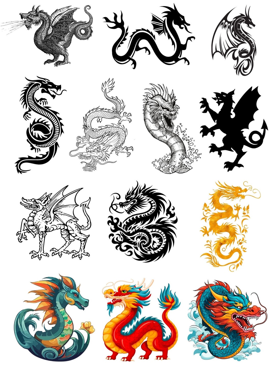 Custom Digital Dragon Tattoo Design Personalized Dragon Art Family ...