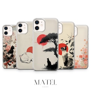 Japanese Cat Phone Case Cute Kitty Cover for iPhone 17, 16, 15, 14, 13, 12, Samsung S25, S24, S23, S22, A56, A16, Google Pixel 10, 9A, 8, 7