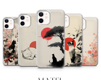 Japanese Cat Phone Case Cute Kitty Cover for iPhone 17, 16, 15, 14, 13, 12, Samsung S25, S24, S23, S22, A56, A16, Google Pixel 10, 9A, 8, 7